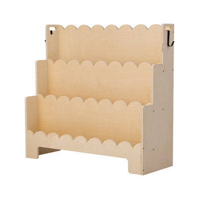 Bibliothèque pour enfants à 3 niveaux avec façade en bois festonnée faisant face à la bibliothèque pour tout-petits Montessori