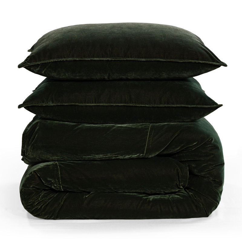 Estelle Velvet Soft Plush Classic Modern Chic Casual Comforter Set, King Comforter + 2 King Shams, Forest Green
