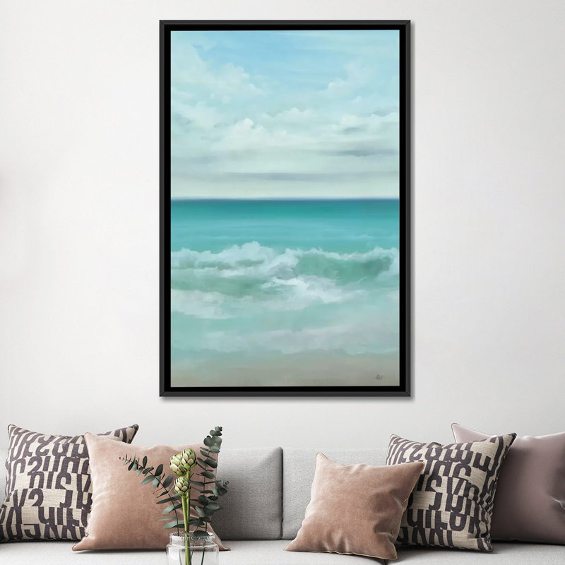 « aqua marine », impression sur toile, H 26 po x l 18 po x P 1,5 po, Toile avec cadre noir, Pas de tapis