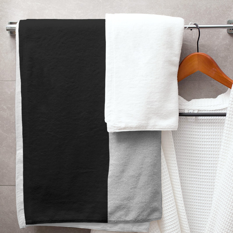 Cotton Blend Lightweight Bath Towel, Black/White/Silver