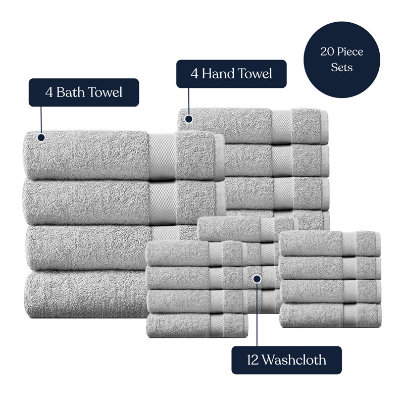 Ensemble de 20 serviettes en coton Delara, Gris clair