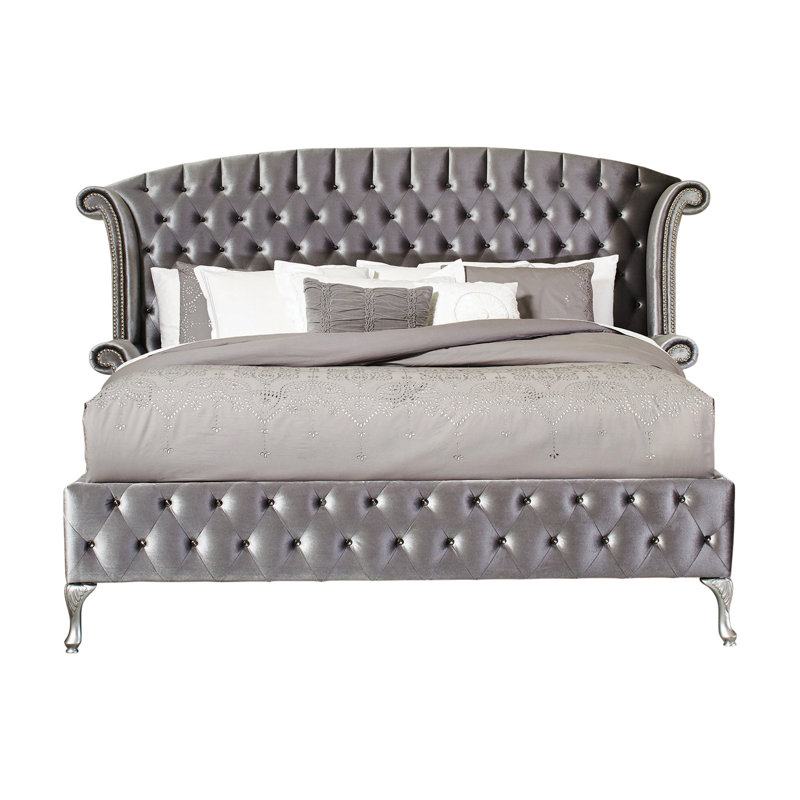 Ensemble de chambre à coucher rembourrée 2 pièces avec commode Mikrut, Gris, Grand