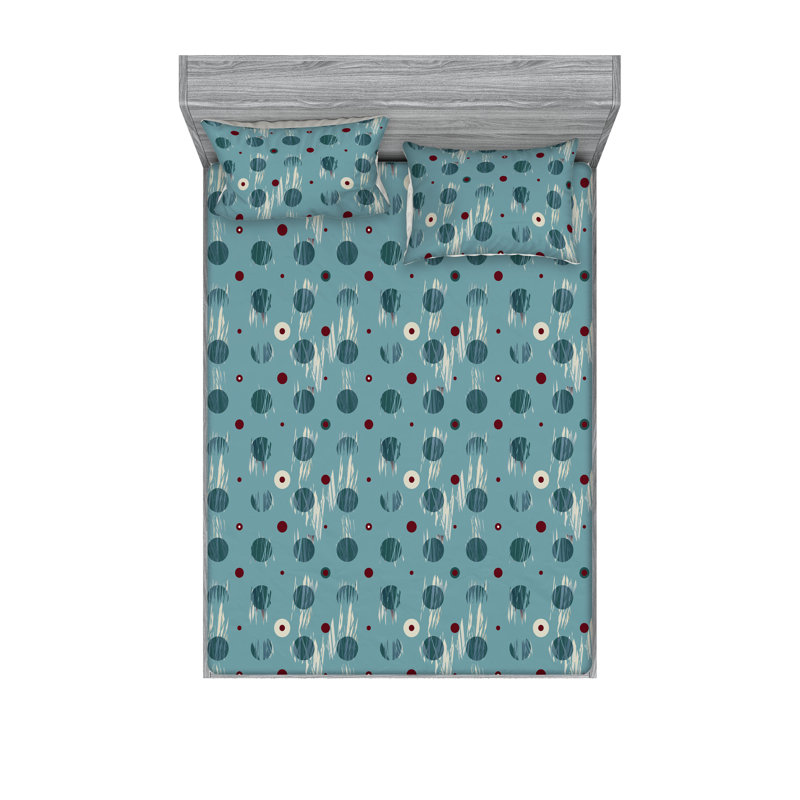 Drap-housse et taies décoratives 3 pièces Ambesonne, Bleu cadet / motif géométrique bourgogne