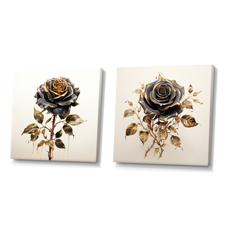 Vintage Rosegold Elegance I - ensemble de 2 impressions sur toile roses, Toile tendue, H 16 po x l 33 po x P 1 po
