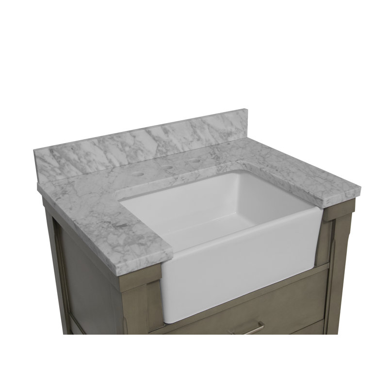 Hitton 30'' Single Bathroom Vanity with Top, Weathered Gray, Carrara Marble
