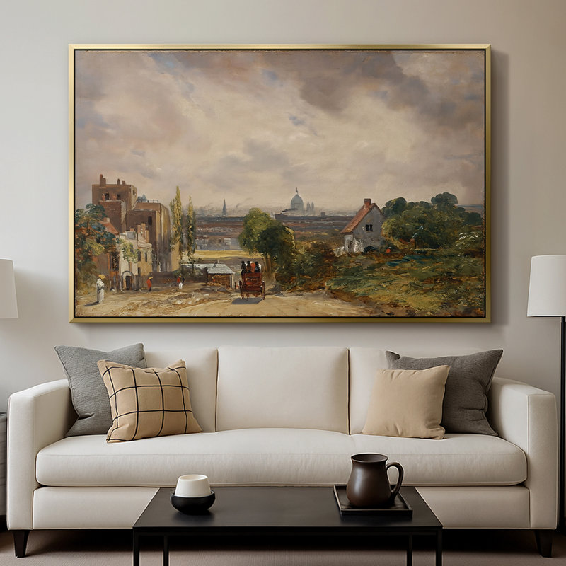 La maison de sir Richard Steele, Hampstead, v. 1832 - John Constable, toile tendue avec châssis encadrée, 26 x 40, Doré