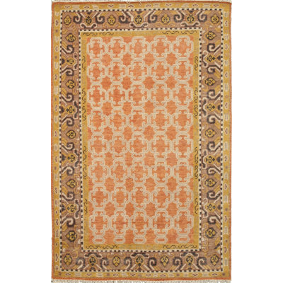 Tapis jaune à motif géométrique moderne en laine noué à la main jaune