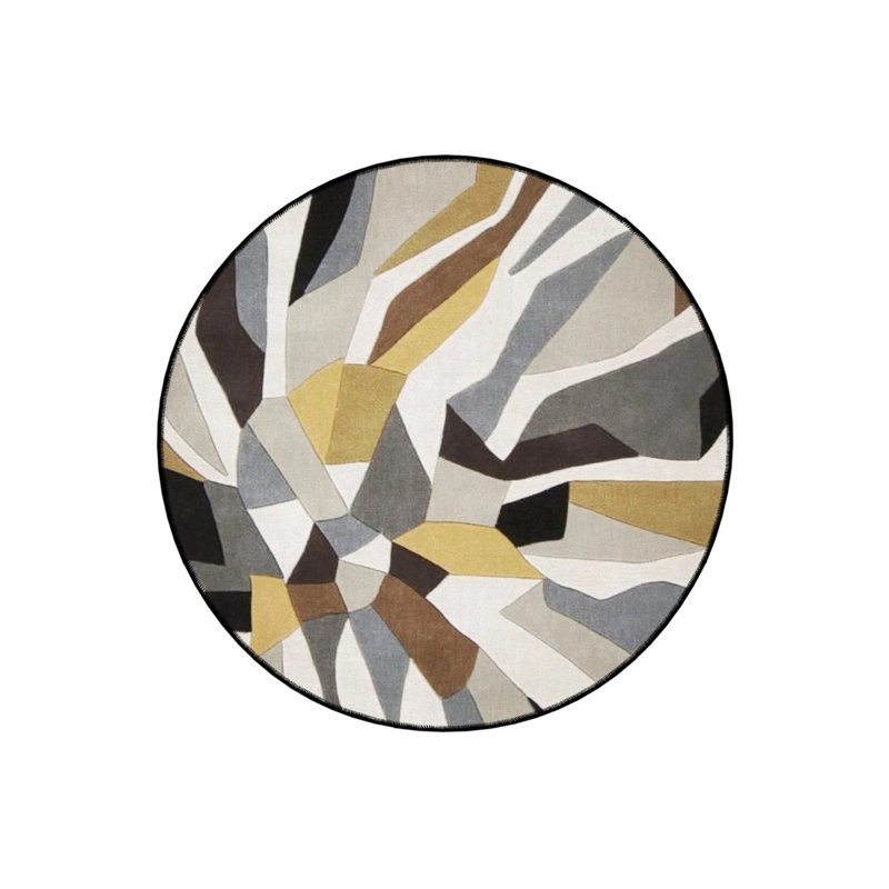 Gray Abstract Patterned Round Woven Base Modern Decorative Carpet, Round 5'