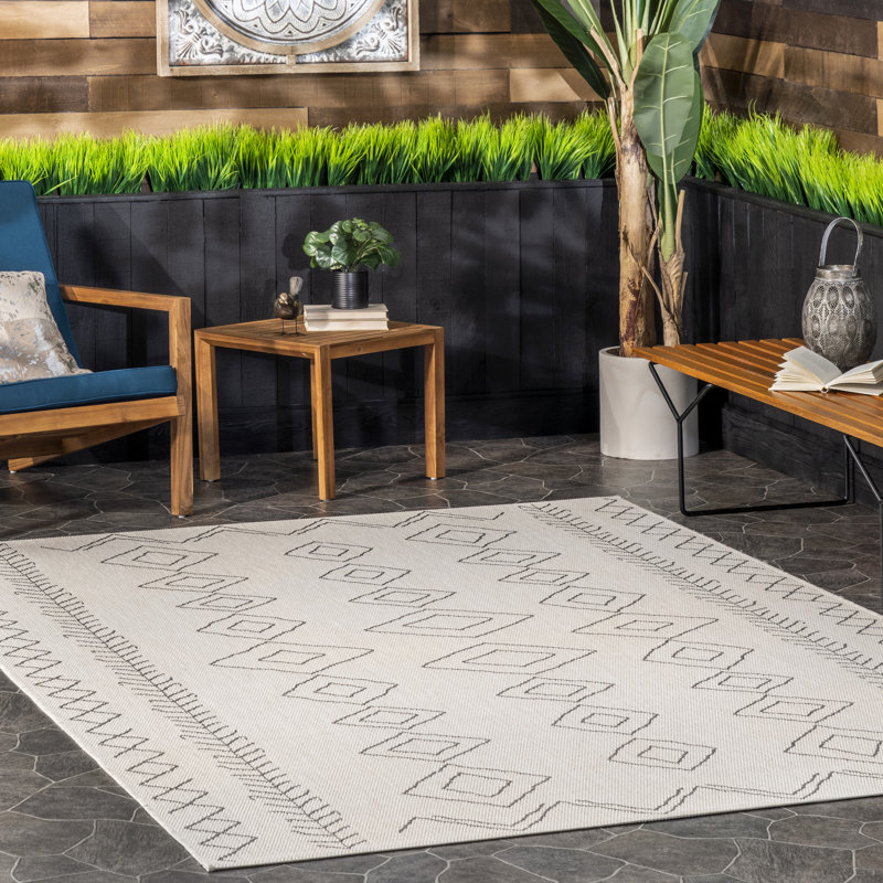 Tapis intérieur / extérieur Ezri Diamond, Carré 7 pi 6 po