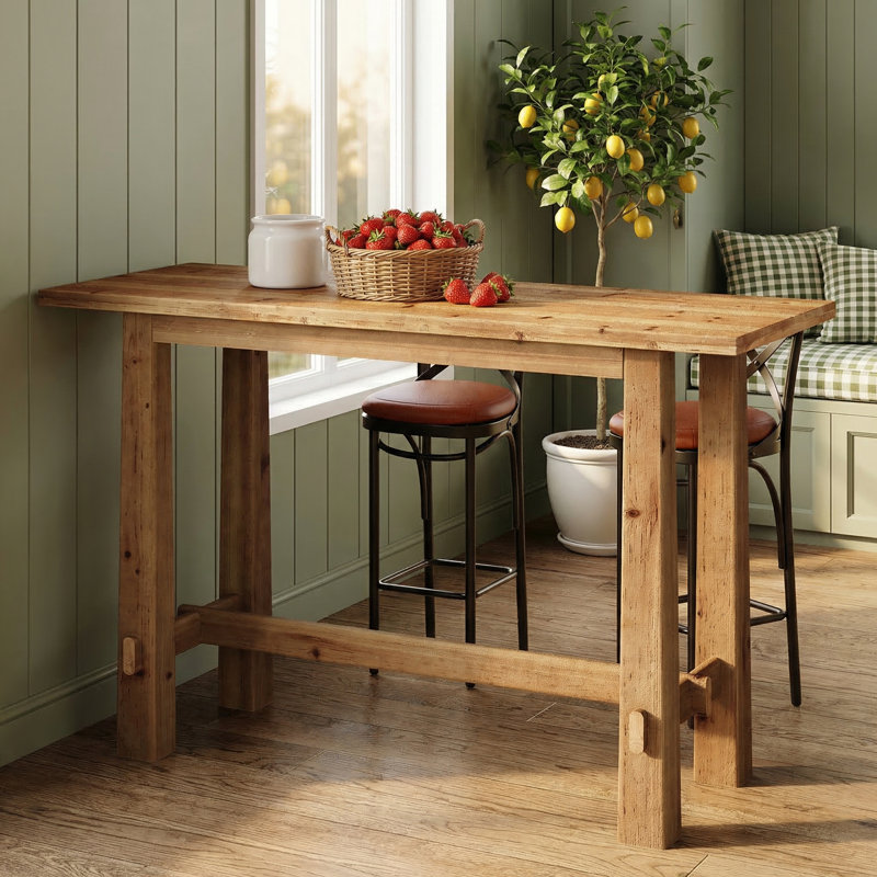 Table de bar à hauteur de comptoir de 63 po en bois massif avec pieds robustes, grande table de salle à manger pour bar de cuisine et de maison (sans tabouret)
