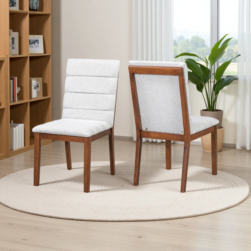 Ensemble de 2 chaises de salle à manger capitonnées et rembourrées, Noyer, Beige
