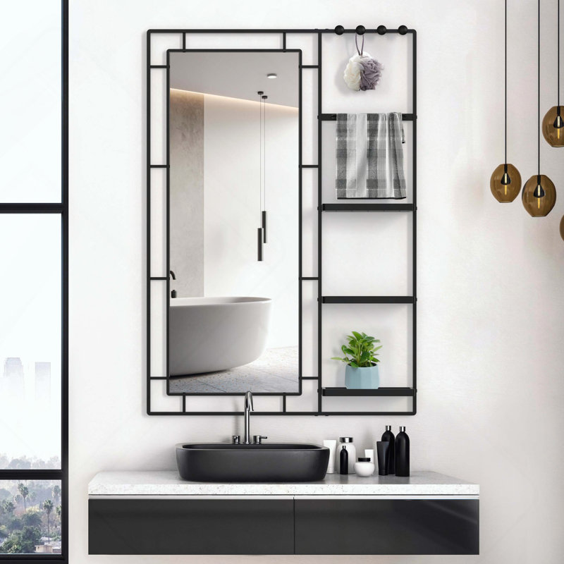 Miroir de coiffeuse moderne avec tablette multifonctionnelle, 36 po x 21 po