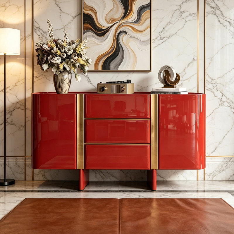Buffet Modern, H 35,43 po x l 62,99 po x P 15,75 po, Rouge