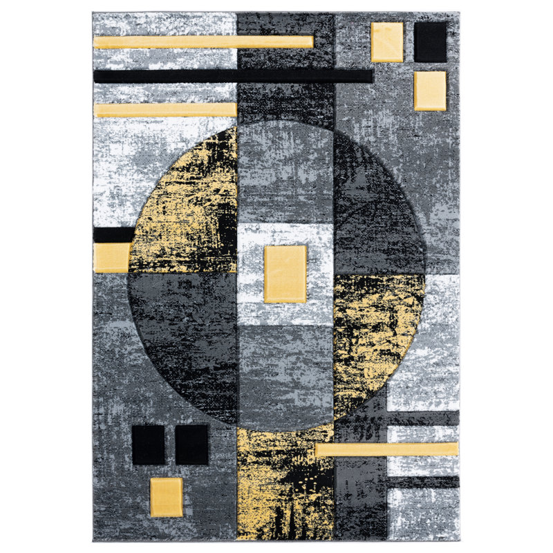 Tapis jaune Zabala, Rectangle 2 pi 7 po x 4 pi 2 po