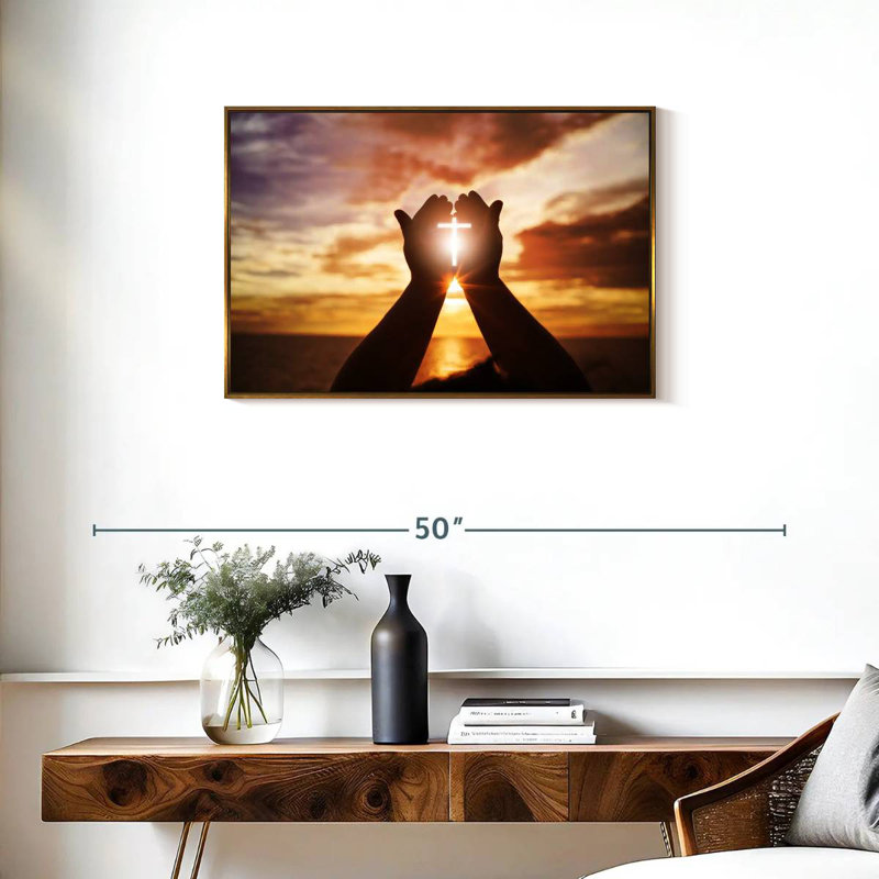 Croix de soleil brillante, Cadre flottant doré, 31 po x 21 po