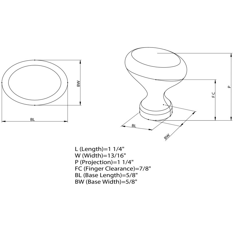 1 1/4" Length Oval Knob Multipack, Matte Black