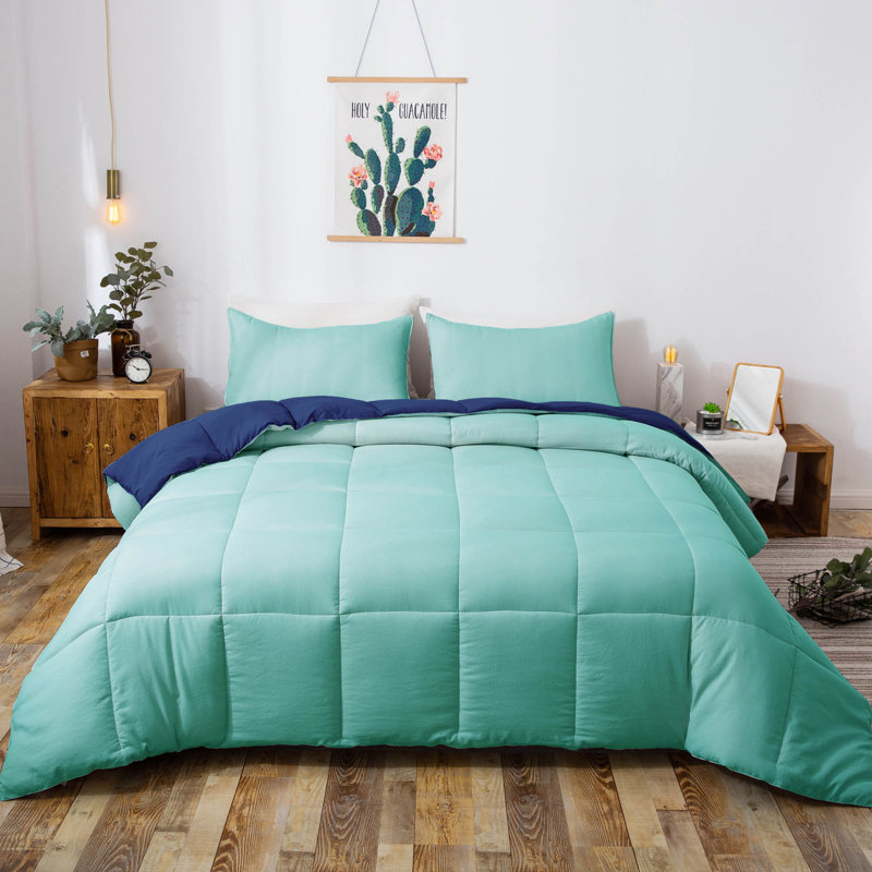All Season Down Alternative Quilted Comforter Set-Reversible Bedding Set-Machine Washable, Queen Comforter + 2 Standard Shams