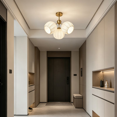 17.7" Gold 3-Light Semi-Flush Mount Chandelier