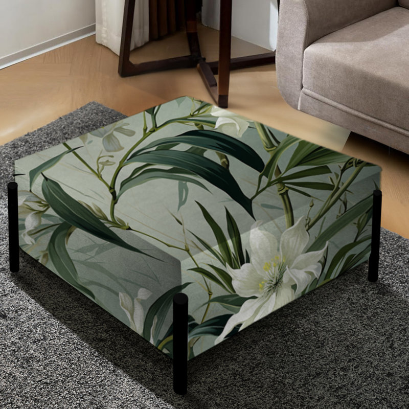 Bamboo Elegance Tropical Motif II - Grand repose-pieds carré tropical
