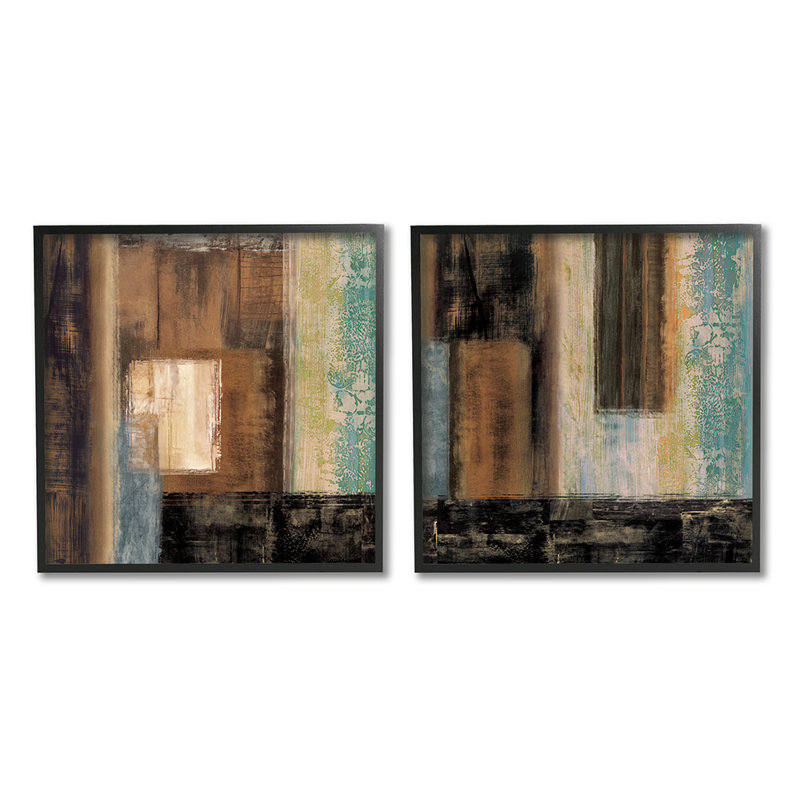 «Dominant Dark Abstract Shapes over Soft Pastel» par Brent Nelson - ensemble de 2 reproductions d'impressions