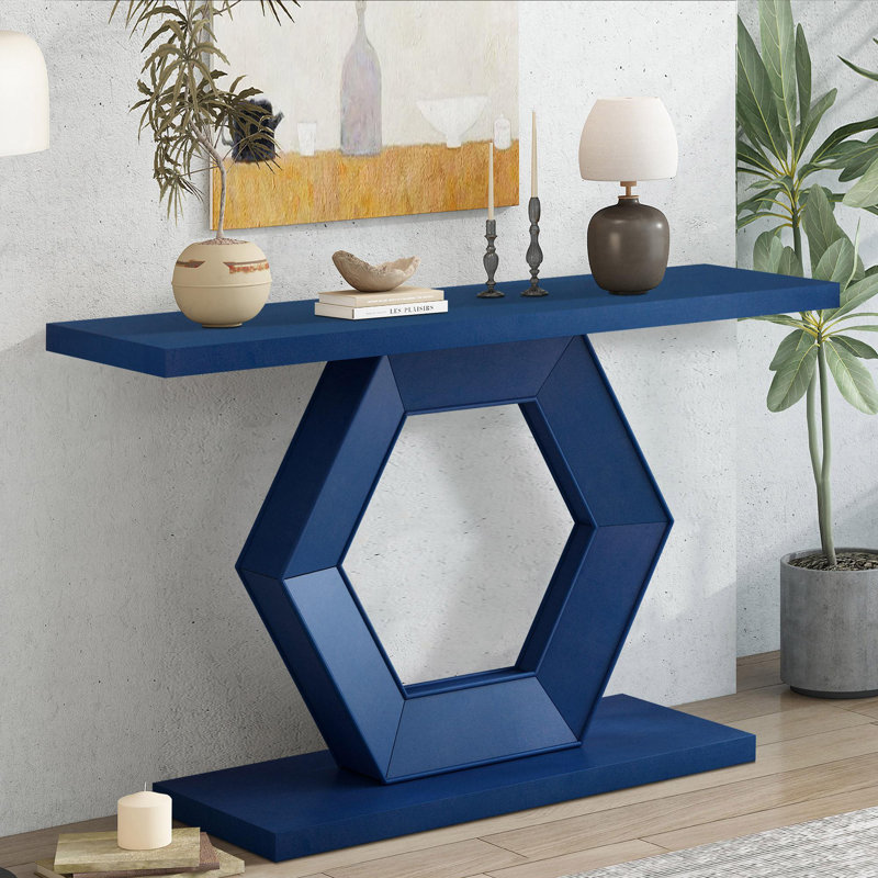 Ethereal 55.1" Farmhouse Wood Console Table, Navy Blue