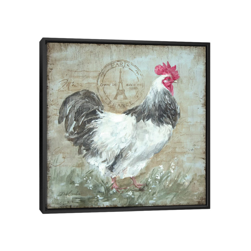« parisian oblitération coq i », reproduction d’art sur toile tendue, H 18 po x l 18 po x P 1,5 po, Toile encadrée noire