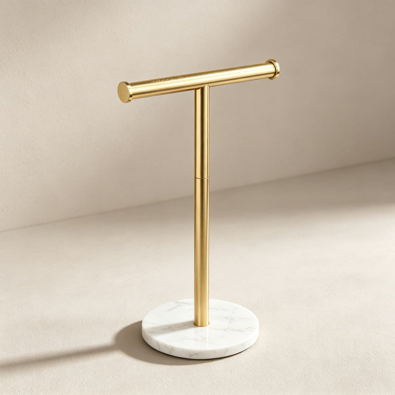 Hand Towel Holder Countertop Stand, Stainless Steel Free Standing Towel Rack with Heavy Marble Base, Rustproof & Anti-Tip, for Bathroom Kitchen and Countertop Accessories, Brushed Gold