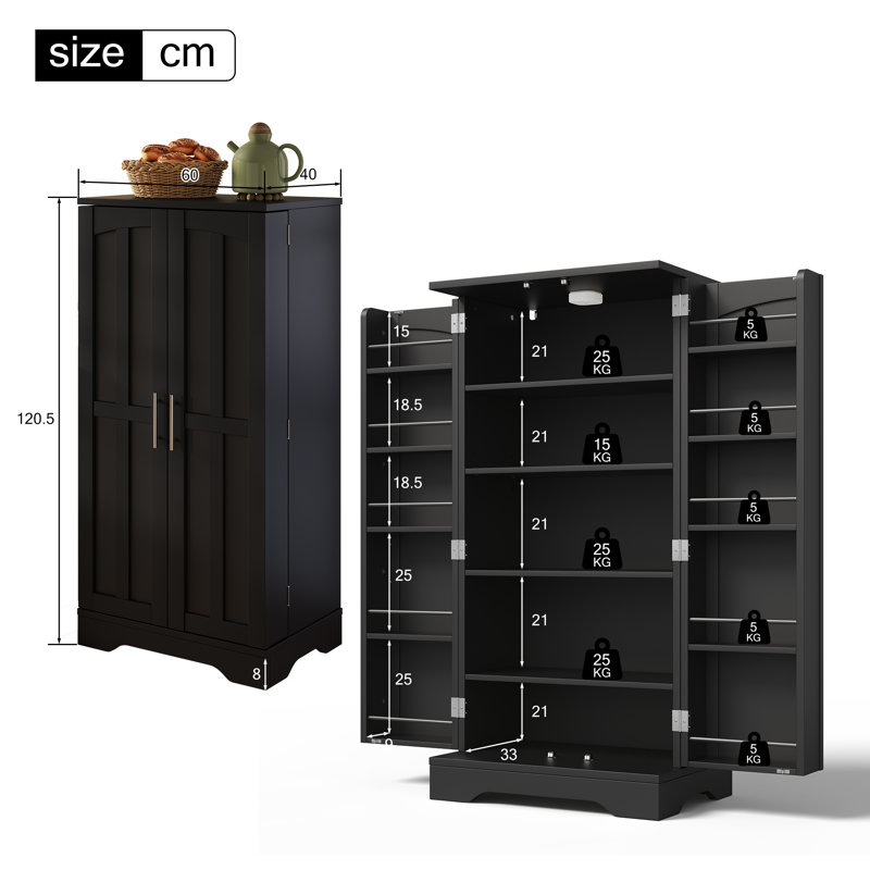 120cm Kitchen Pantry, Black