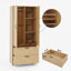 Armoire garde-robe naturelle avec miroir, armoire en bois avec tringle 2 tiroirs et tablettes réglables pour la chambre à coucher