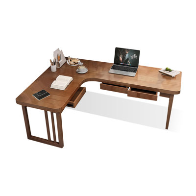 Nut-brown L-Shaped Solid Wood with 3 drawers desk