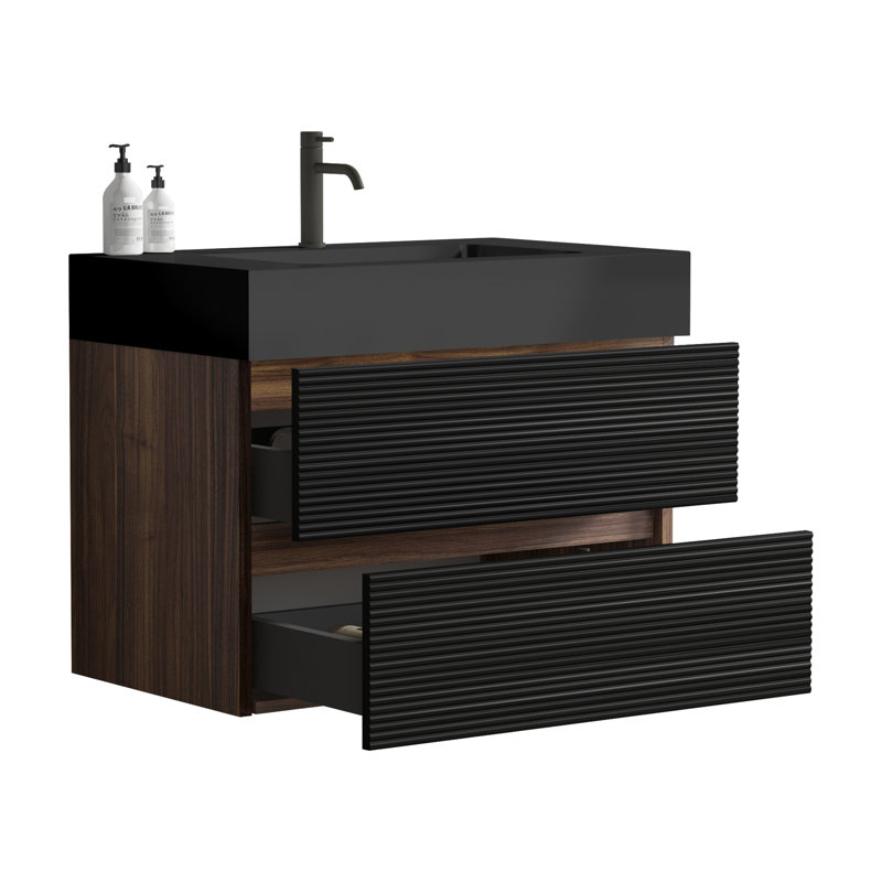 Modern Black Bathroom Vanities With Sink, Mdf Wood, Wall-mounted