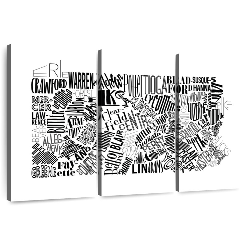 Aliaz Pennsylvania Map Typography, 28" H x 45" W