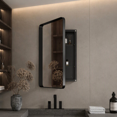 Armoire à pharmacie encastrée de 20 x 30 pouces avec miroir et étagères réglables, noir mat