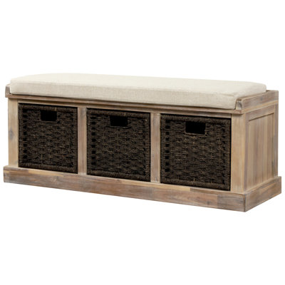036-Banc de rangement en velours pour chambre avec pieds en bois