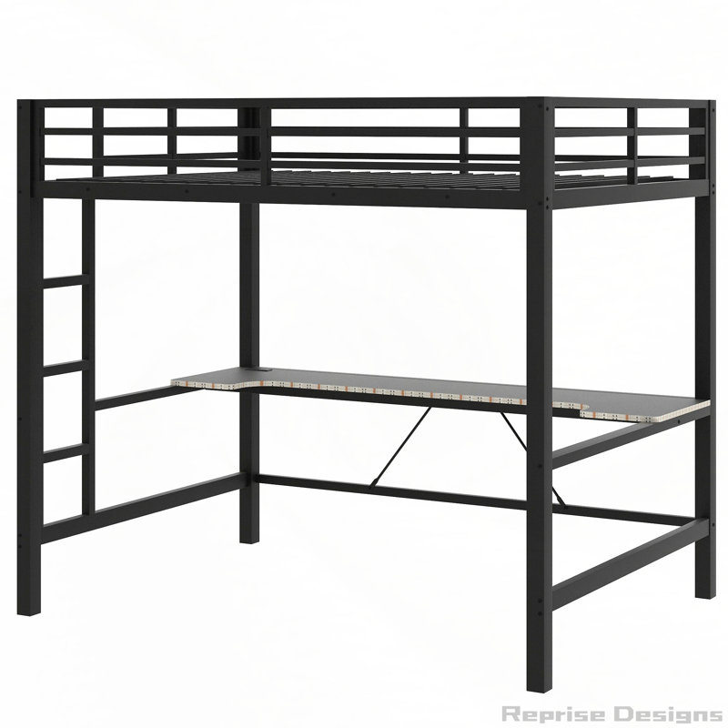 Structure de lit mezzanine en métal avec bureau et lumière DEL Gaming, Noir, noir, noir, noir, Lit double