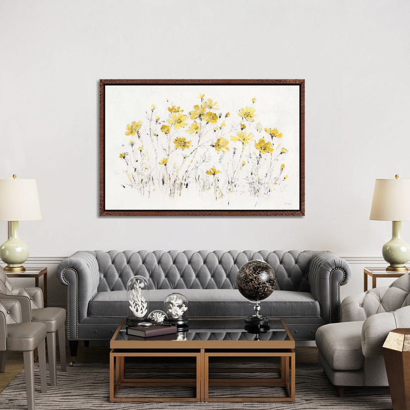 Wildflowers I Bright Yellow by Lisa Audit - Print on Canvas, 152.5 cm H x 101.5 cm W, Classic Brown Wood Framed