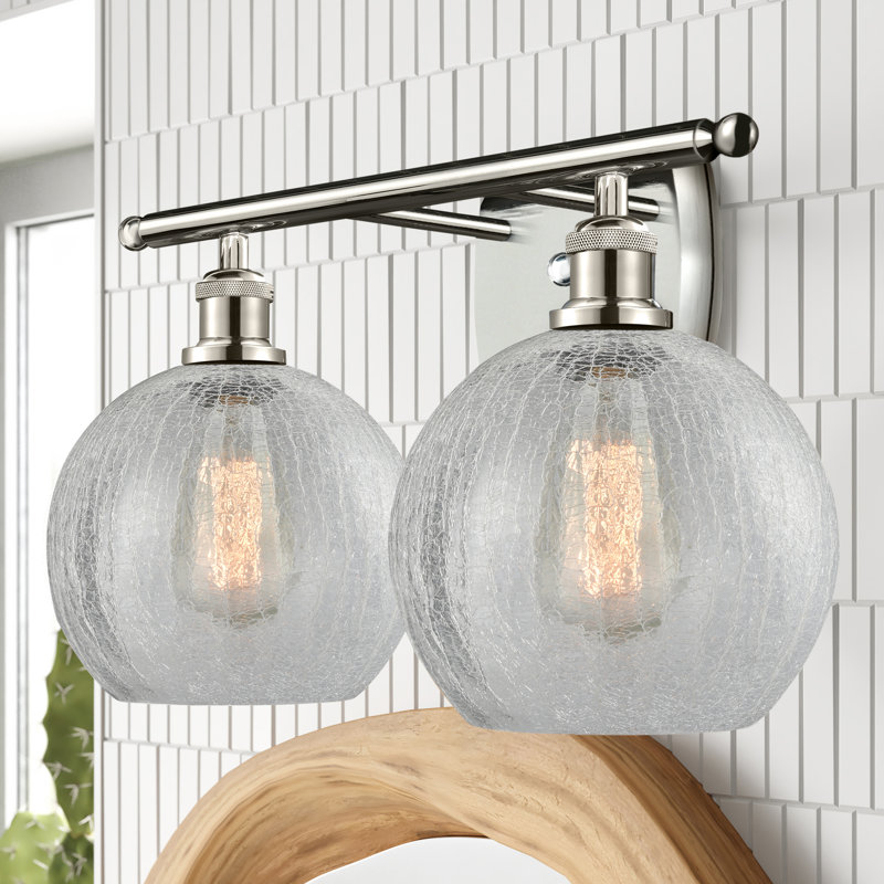 Baptista 2 - Light Dimmable Vanity Light, 6 Watt Vinage LED Bulb, Clear Crackle, Polished Nickel