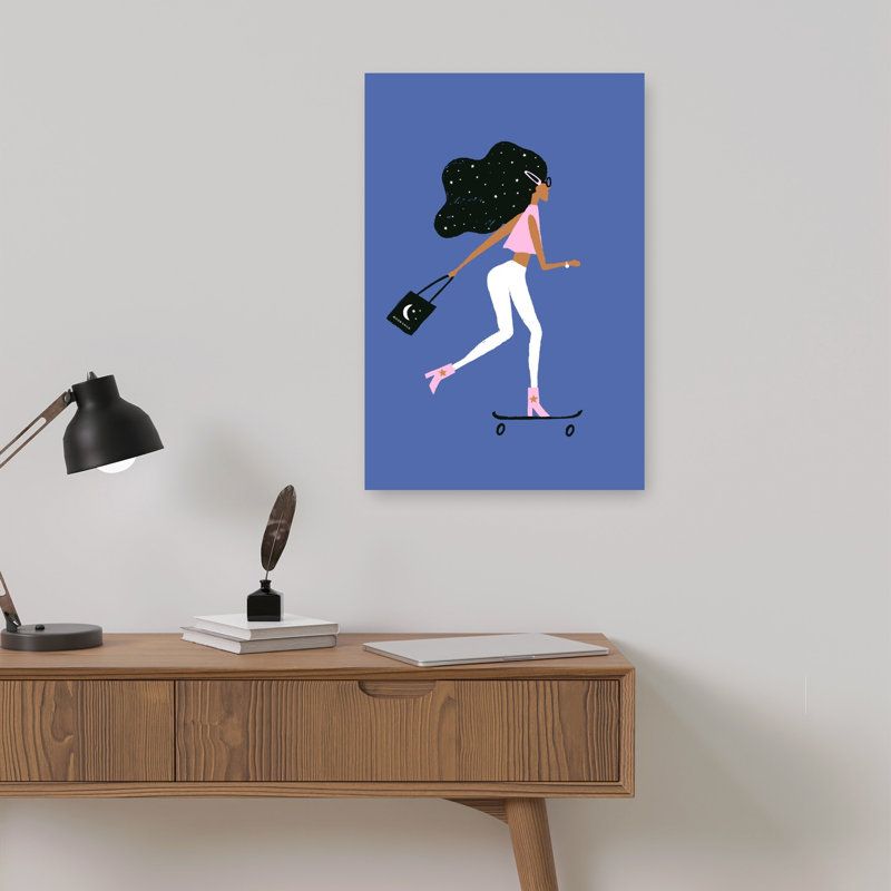Cosmic Skater Girl Contemporary Wall Art Print 1 Piece Wrapped Canvas Wall Art, 45.72cm H x 30.48cm W
