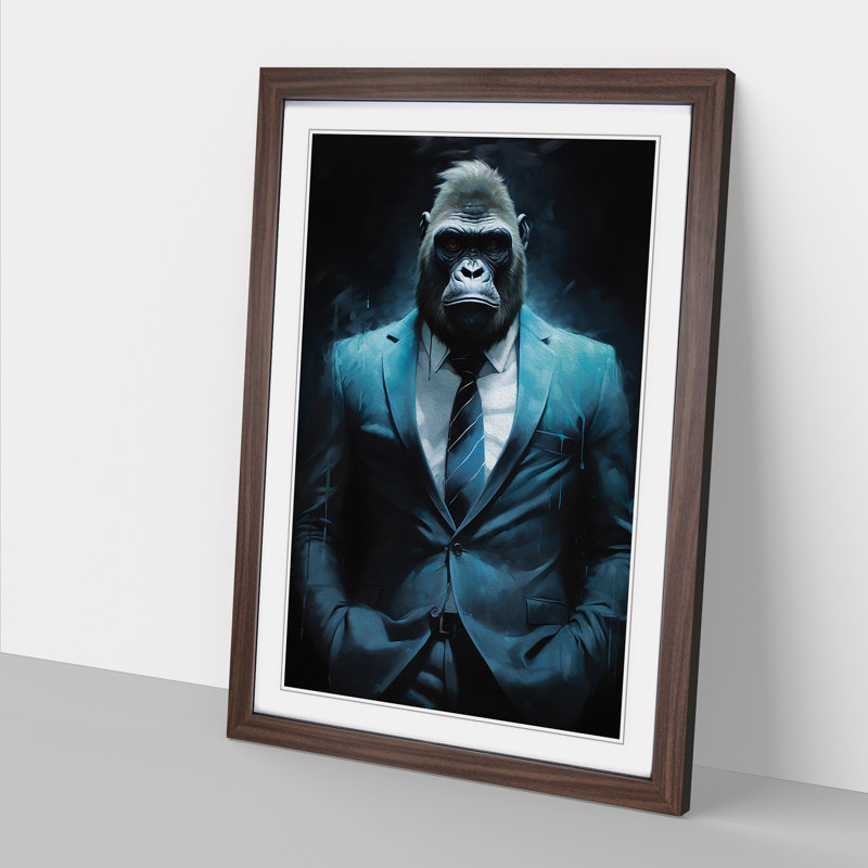 Gorilla in a Suit Painting No.7 - Framed Print, 46cm H x 34cm W x 2cm D, Walnut