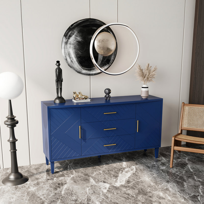 Armoire élégante à 2 portes et 3 portes en bleu marine. Élément de design. Pour un usage domestique. Et placage en bois massif. Bureau courbé. Poignées en alliage de qualité. Espace de rangement abondant. Tablette réglable. Facile à assembler