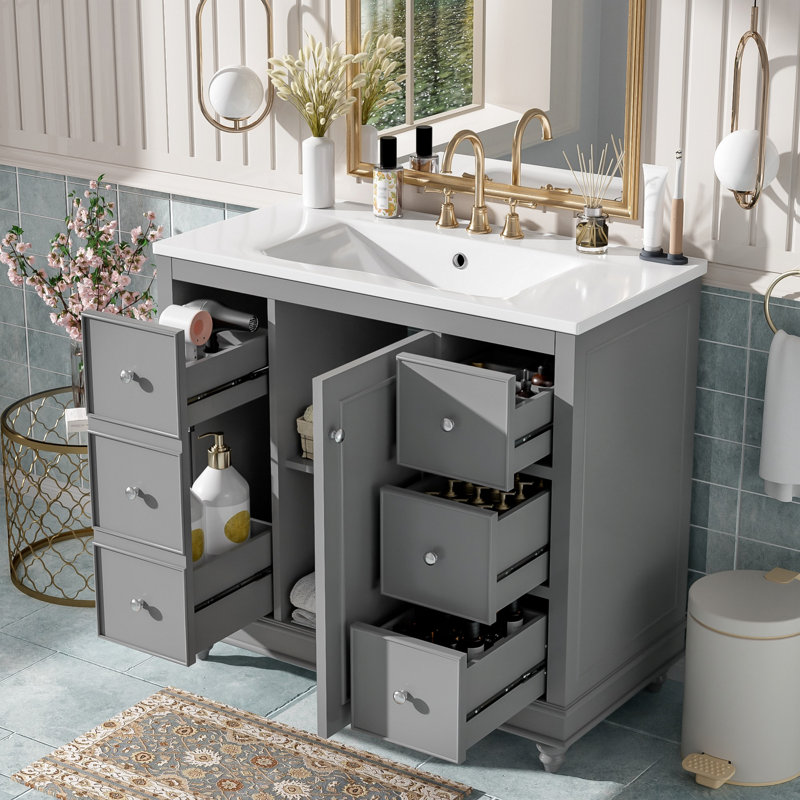 Meuble-lavabo de salle de bain avec lavabo avec tiroirs et tablette réglable, meuble-lavabo moderne avec rangement