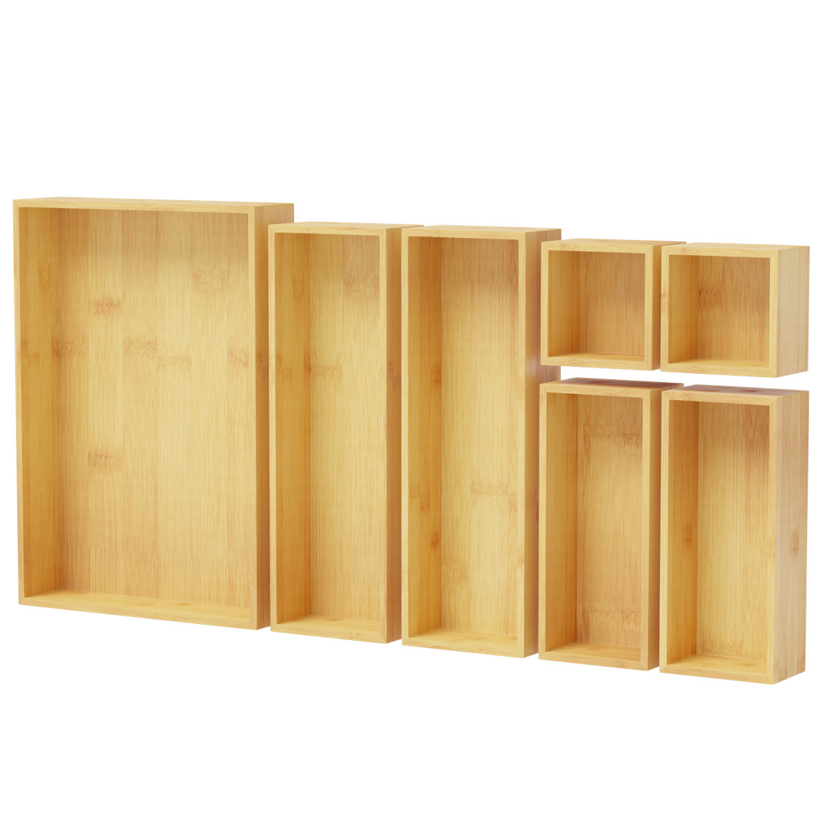 7-Piece Bamboo Drawer Organizer Set, Multi-Use Wood Tray Divider Bins for Kitchen, Bathroom, Office Desk and Makeup Organization
