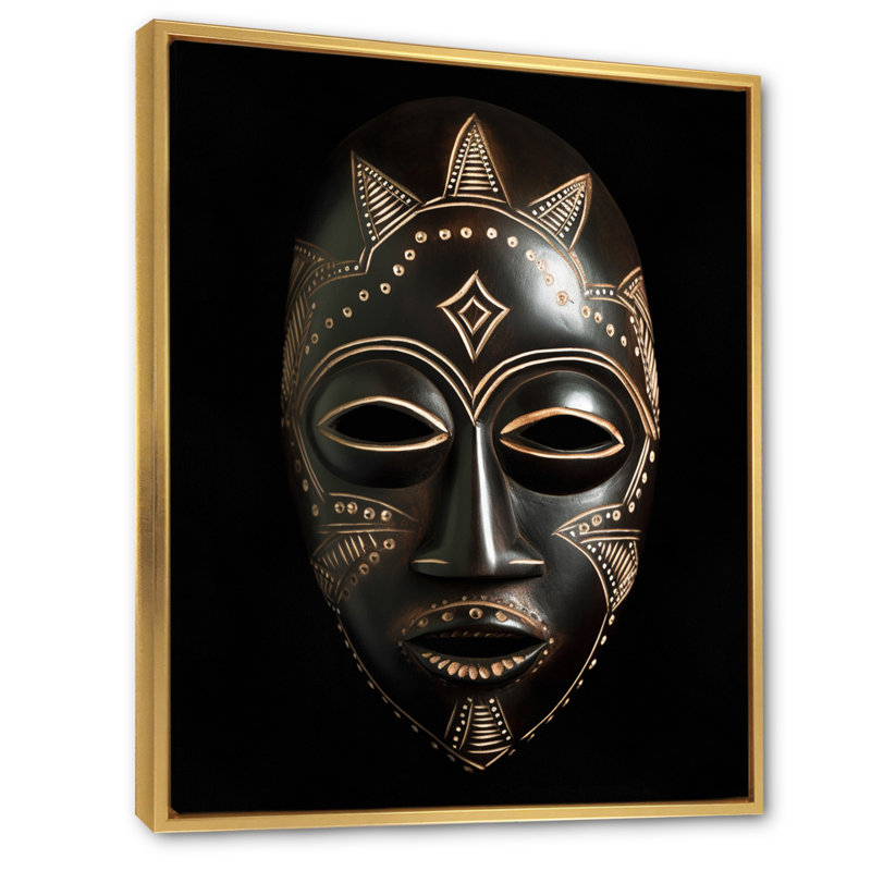 «Ethnical Traditional African Mask XXII», reproduction sur toile, H 40 po x l 30 po x P 1,5 po, Cadre flottant doré