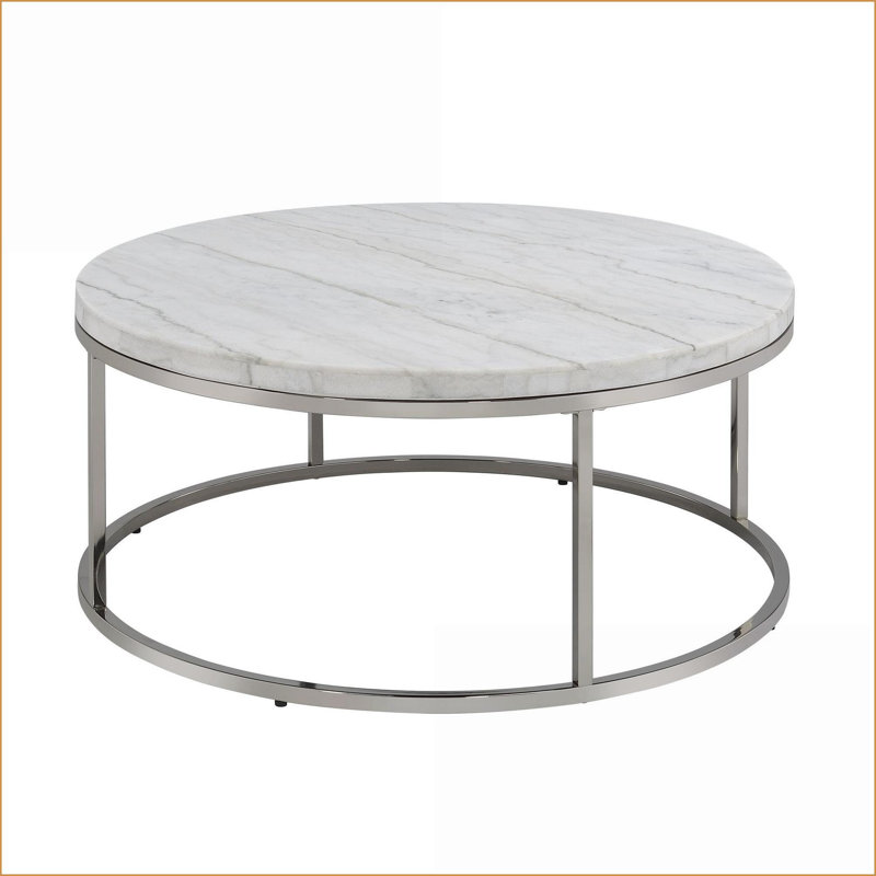 Table basse ronde en marbre naturel avec finition nickel - Centre de table de salon moderne et intemporel