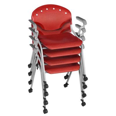 Regency Rico Classroom Training Mobile Stack Chair With Arms - Red - 4 Pack