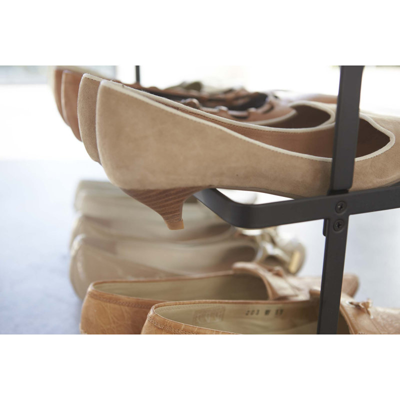 Yamazaki Home Shoe Rack, Wide, Short, Steel, Short, Holds 6 to 9 shoes, Handles, Black
