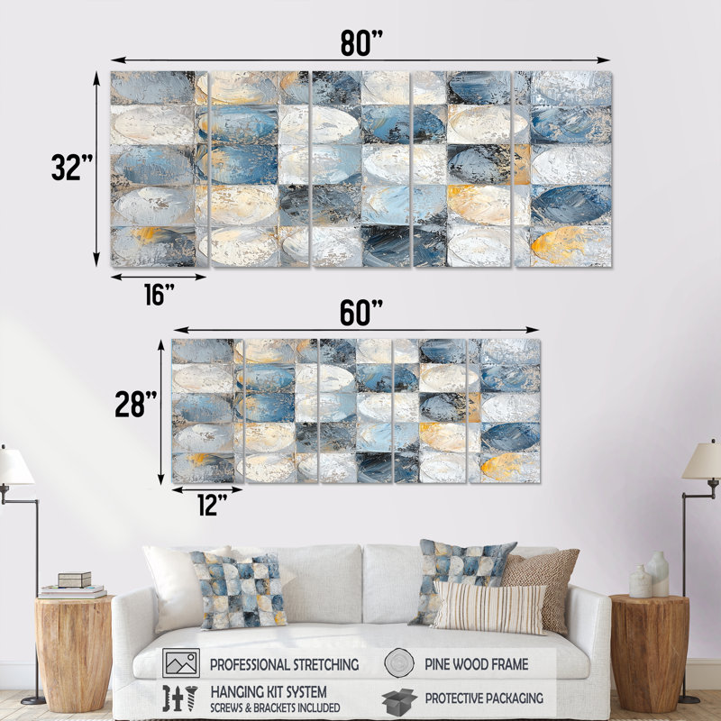 Ohli - Boho Tiles Wall Art - Décoration murale traditionnelle, H 32 po x l 80 po, 5