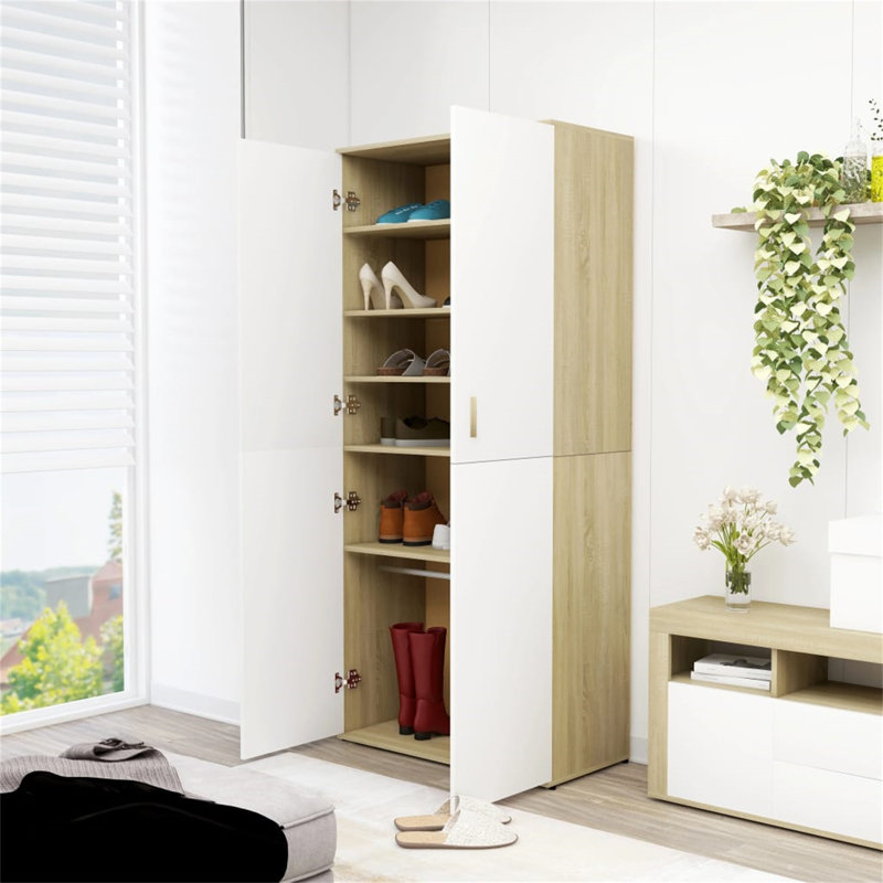 Rovner 24 Pair Shoe Storage Cabinet, White/Natural Wood
