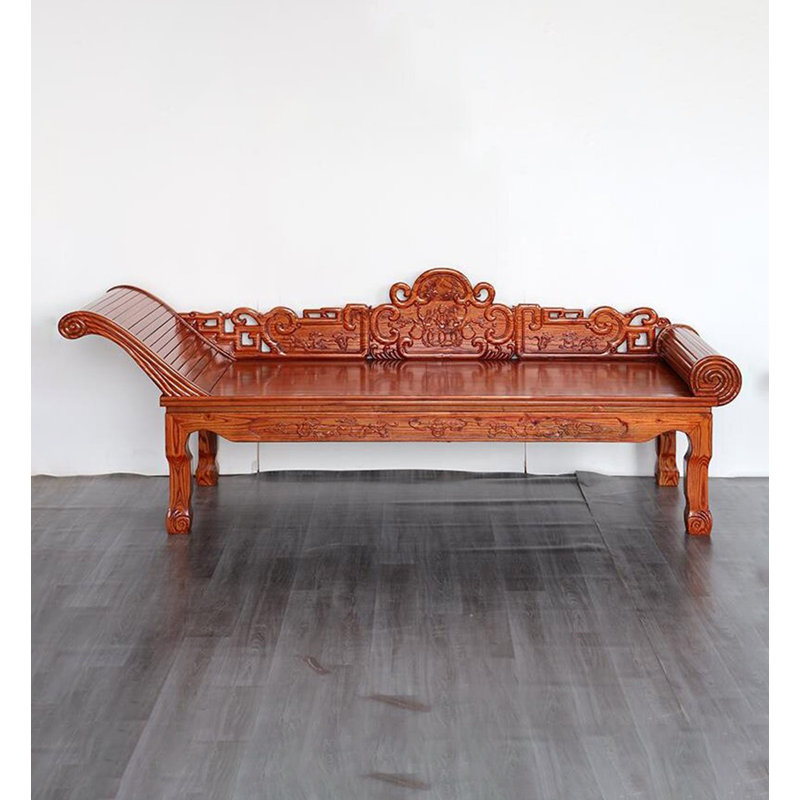 Chaise longue de style classique Ming-Qing en bois d'orme sculptée pour chambre et salon, Orienté vers la gauche