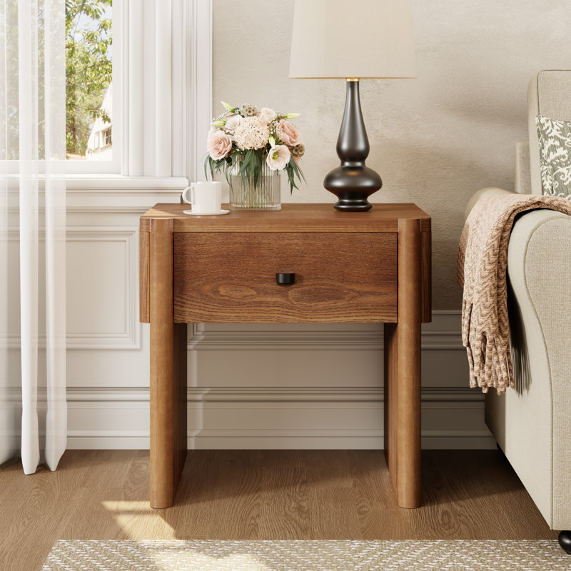 Eakins Modern Wooden Nightstand with Smooth-Glide Drawer, Autumn Oak